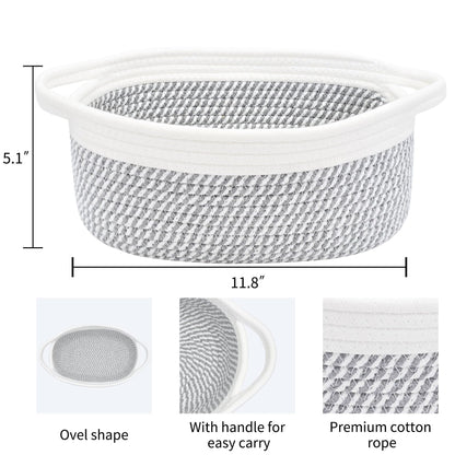 ABenkle Small Basket, 12"x 8" x 5" Cute Small Woven Basket, Rope Room Shelf Storage Basket, Cat Dog Toys Basket Chest Box, Decorative Empty Gift Basket with Handles
