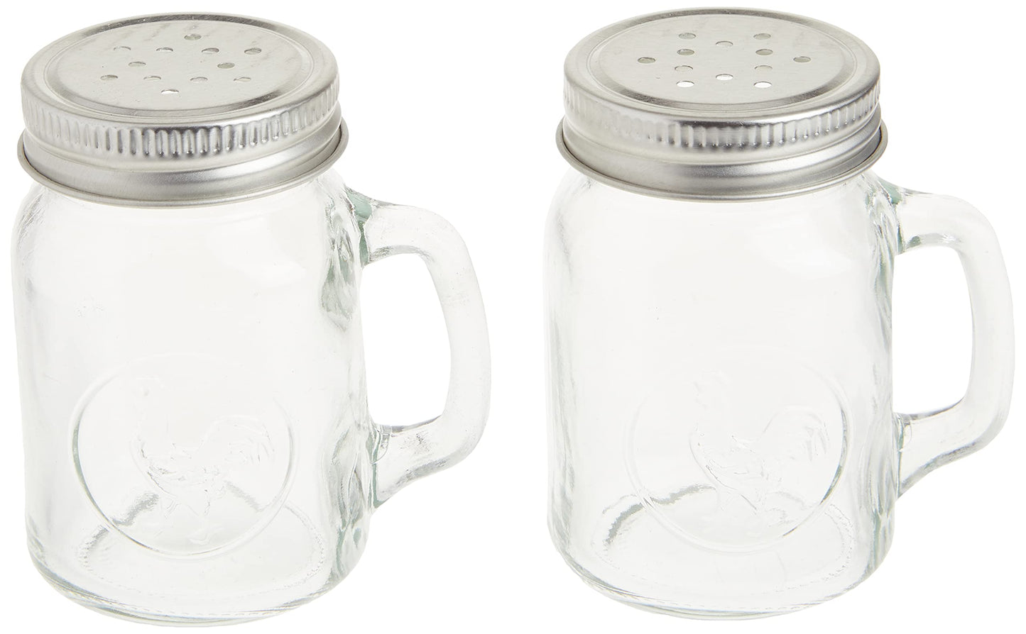Circleware Mason Jar Rooster Mug Salt and Pepper Shakers, 5 oz, Clear