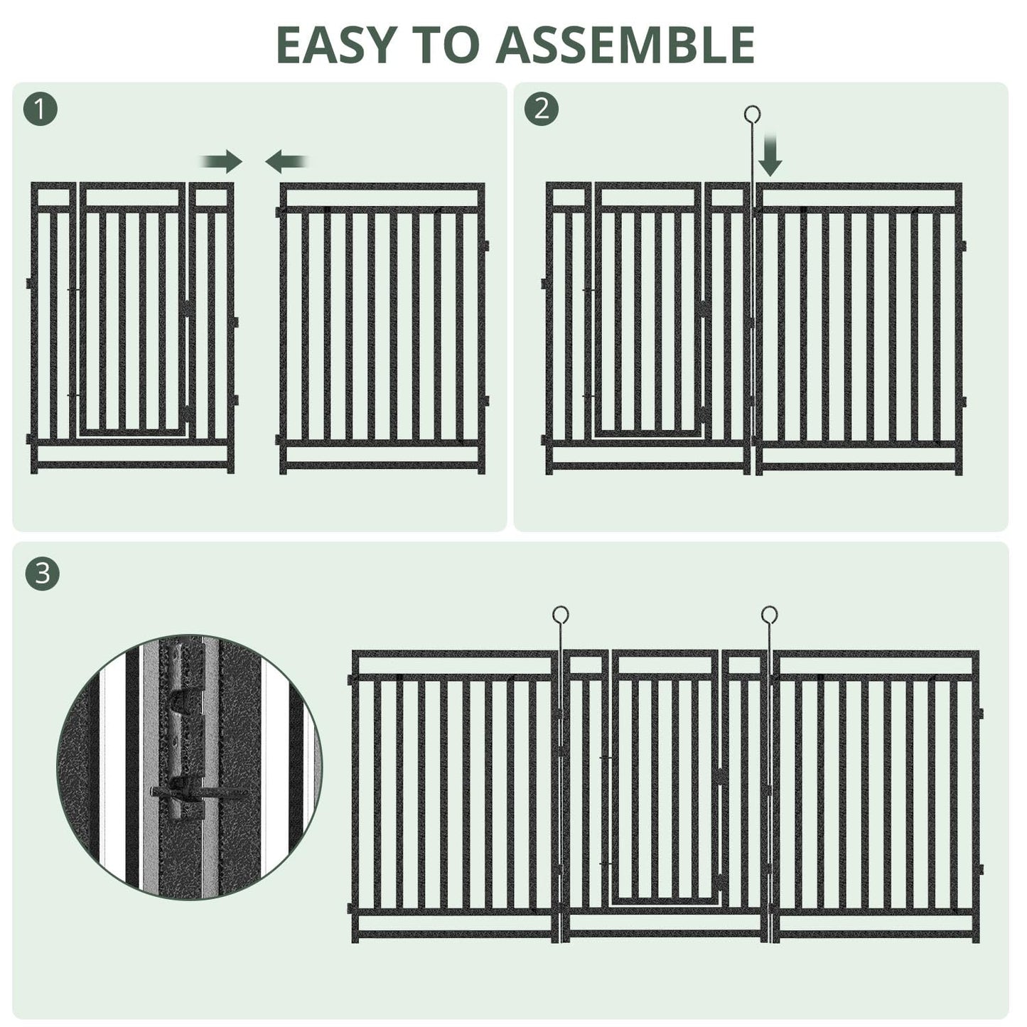 Decorative Garden Fence Metal Dog Fence Outdoor for Yard, 110ft (L) × 40in (H), 42 Panels + 6 Gates, Heavy Duty Animal Barrier Fencing for Patio & Flower Bed, No Dig, Black-Silver