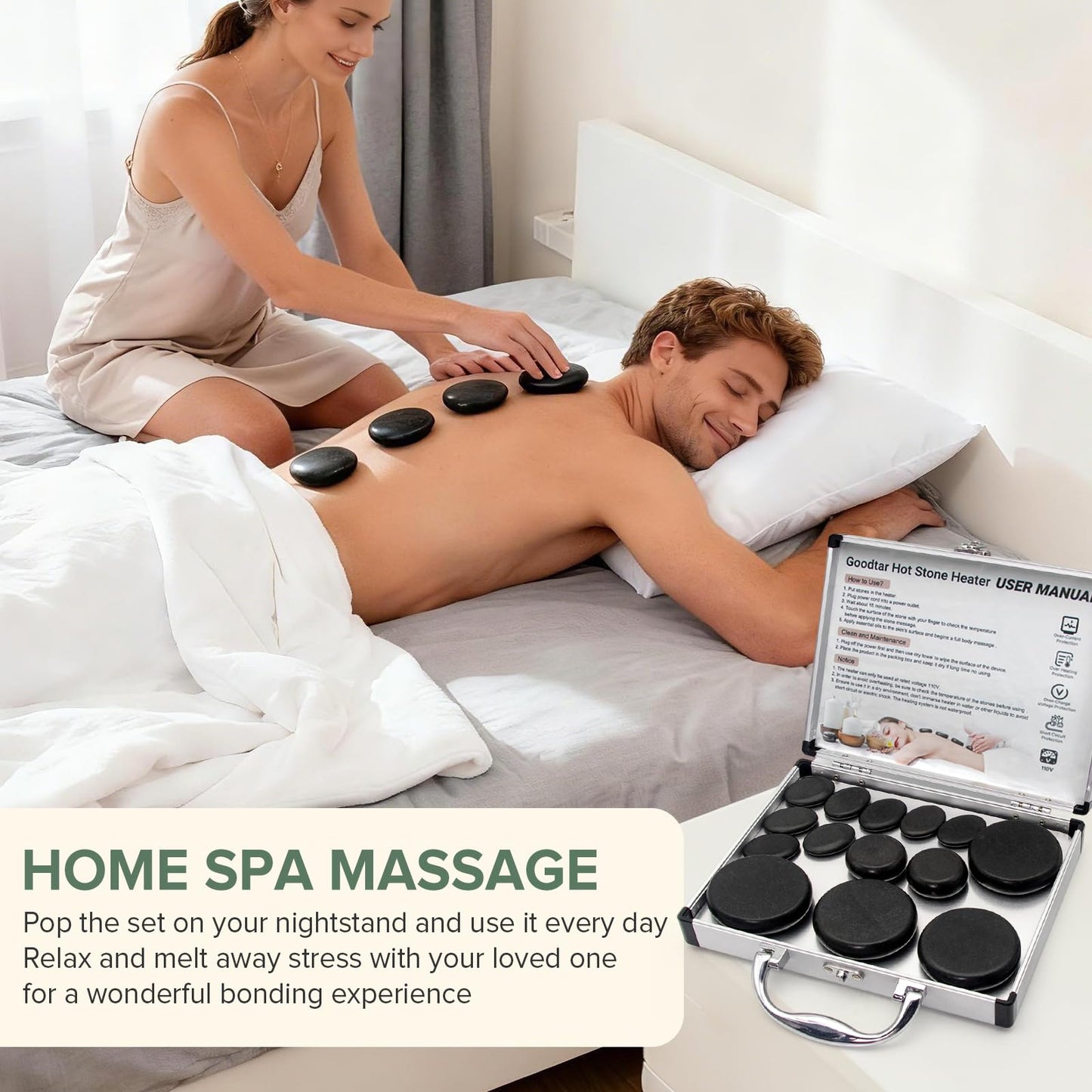 Goodtar Hot Stones Massage Warmer Kit, 14 PCS Hot Stones Massage Set and Heater Kit, Electric Rocks Basalt Stone Massager for Professional Therapy/Home SPA Use 110V (Small Size)
