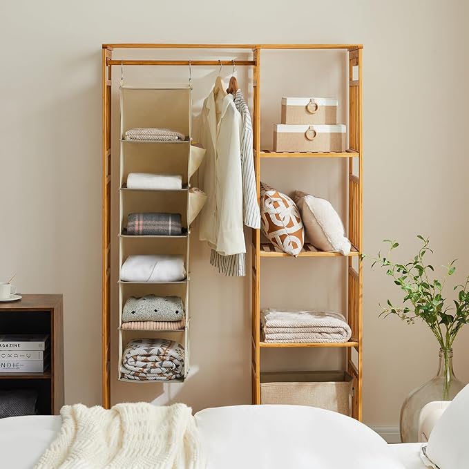 YOUDENOVA Hanging Closet Organizer, 6-Shelf Closet Hanging Storage Shelves