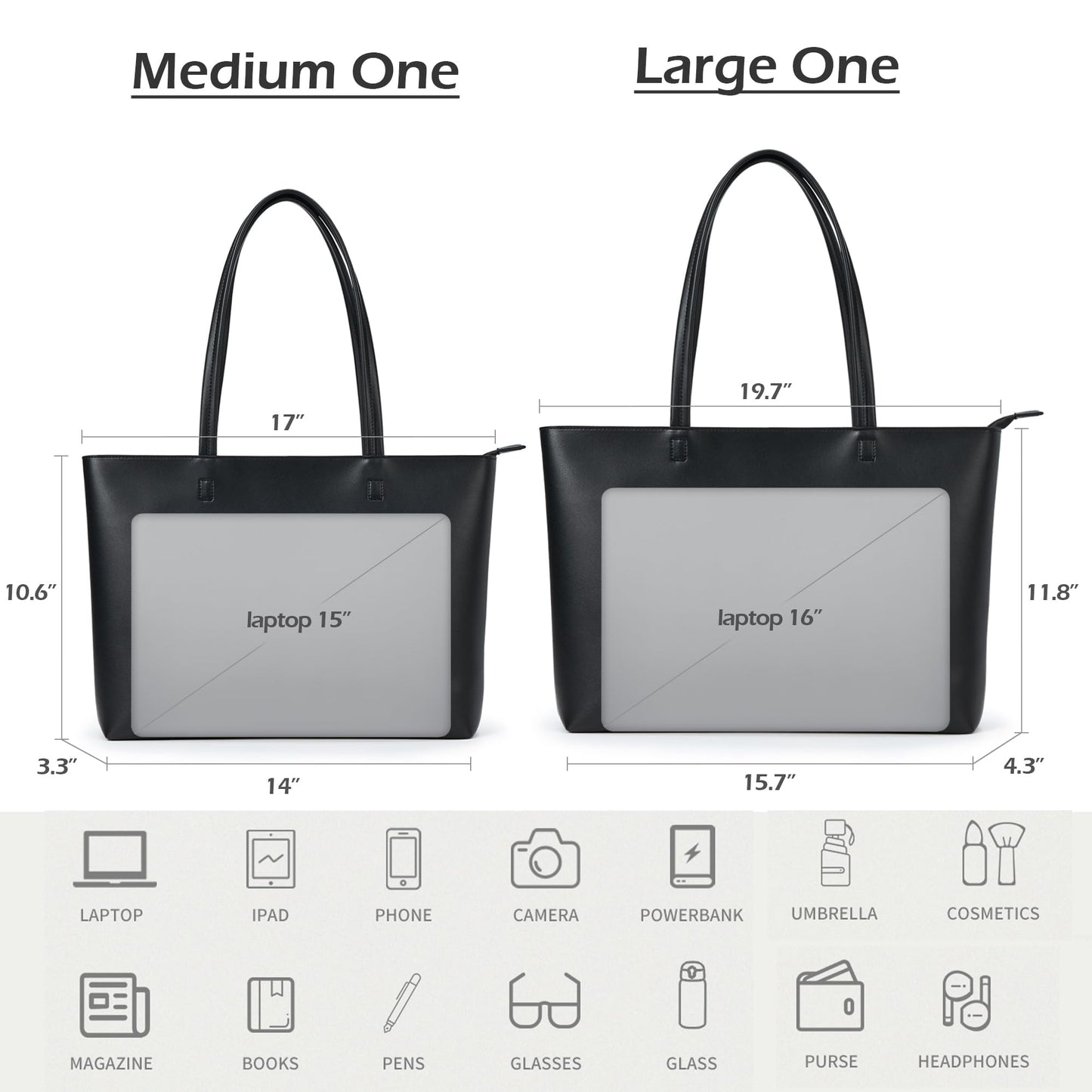 KALIDI Tote Bag Handbags for Women Large shoulder bag with Zipper Waterproof PU Women's Totes Ladies Bag for Work School Travel Daily Use (Black)