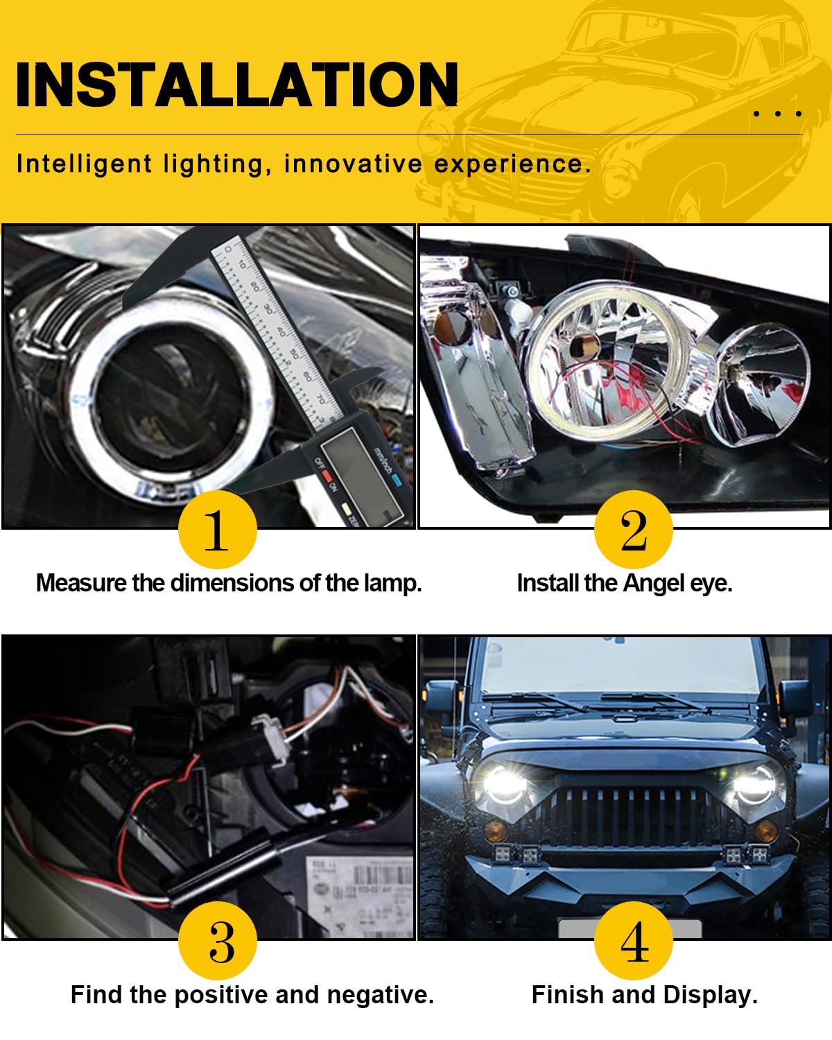 Qasim 1-Pair White 120MM 93SMD COB LED Halo Ring Angel Eyes Led Headlight Warning Light with lampshade Cover 12V 24V
