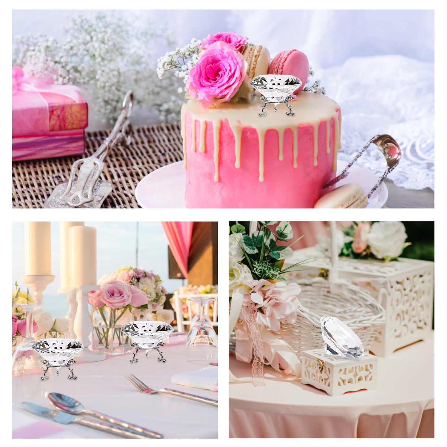 Adwikoso Large Crystal Diamond Paperweight with Stand Jewels Wedding Decorations Centerpieces Home Decor 3.15 inch (Clear)