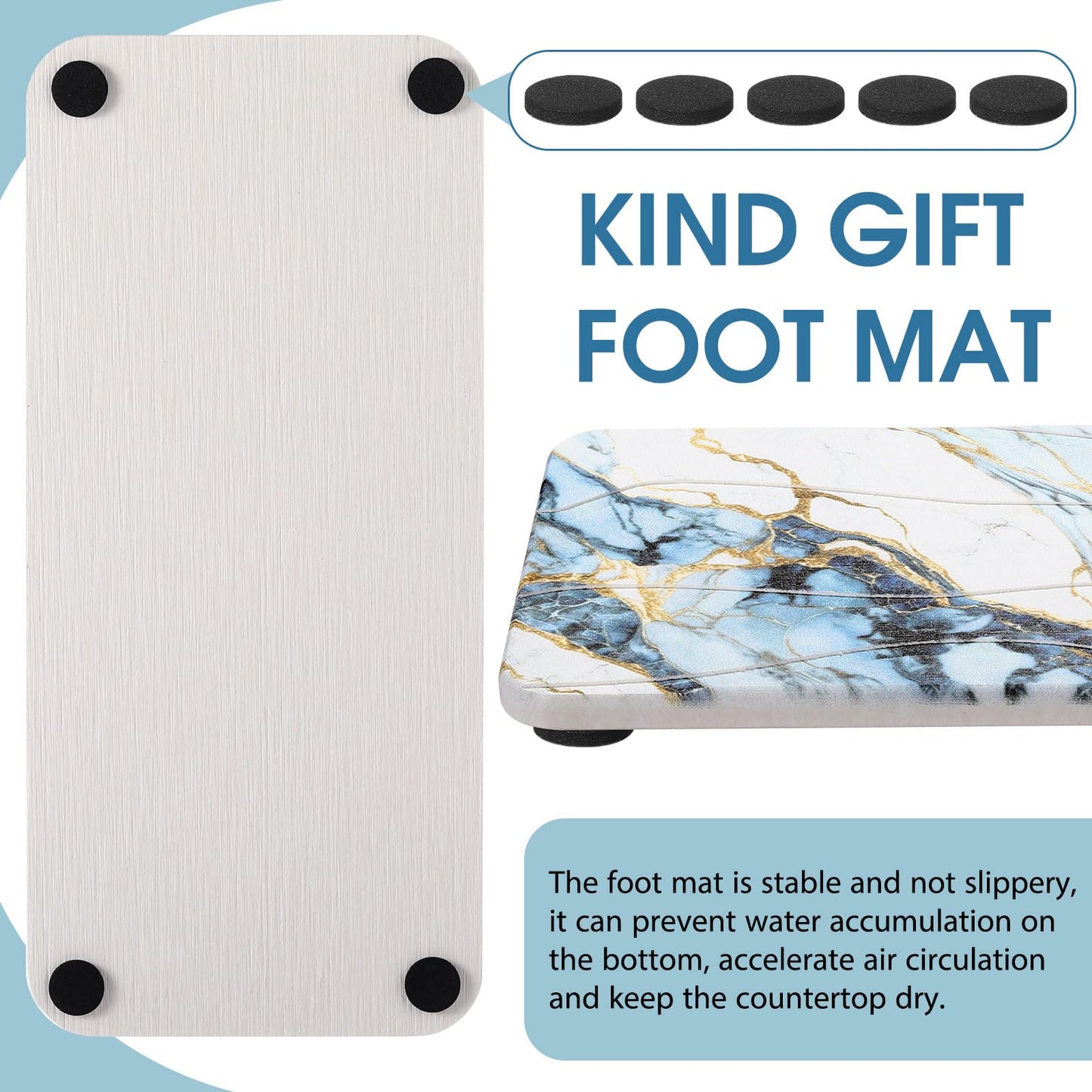 Photect 2Pcs Water Absorbent Diatomite Coasters 8.6x4'' Diatomaceous Earth Drying Ma, Grooved Design Water Absorbing Stone for Home Bathroom Decoration Home Warming Gift(Blue,Marble Style)