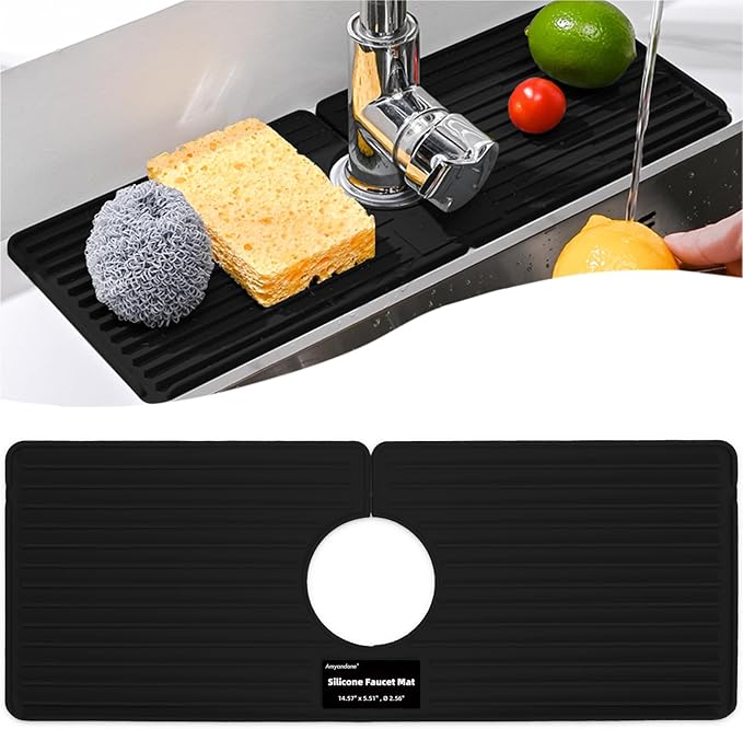 Faucet Mat for Kitchen Sink, Silicone Faucet Handle Drip Catcher Tray, Drying