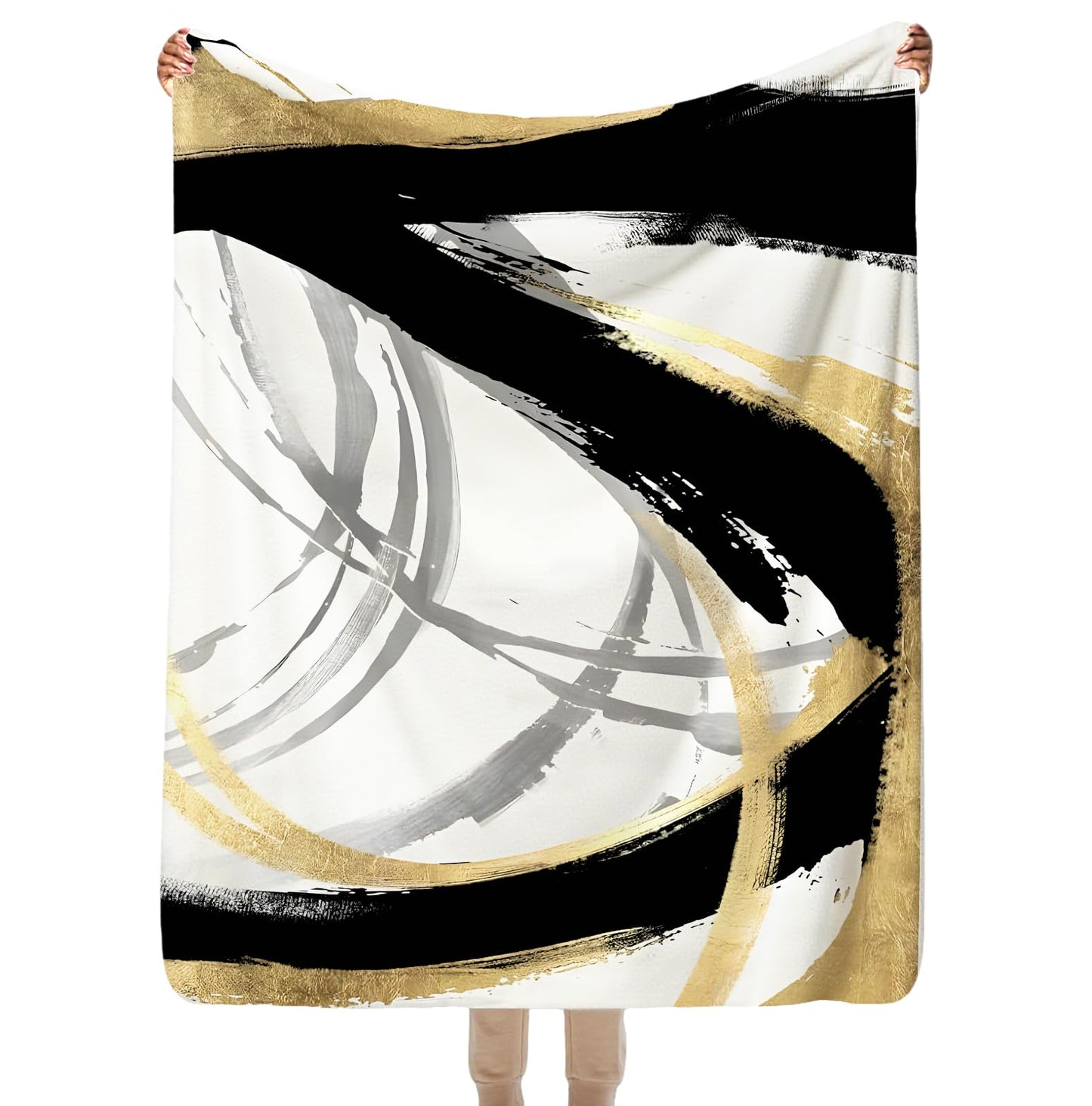 SPBL&L Black White and Gold Throw Blanket, Minimalist Modern Ink Line Throw Blanket for Bed Couch Bedroom Living Room, Modern Room Home Decor