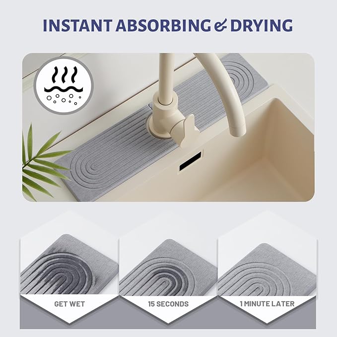 Stone Faucet Mat for Kitchen Sink，Super Absorbent Diatomite Fast Drying Stone