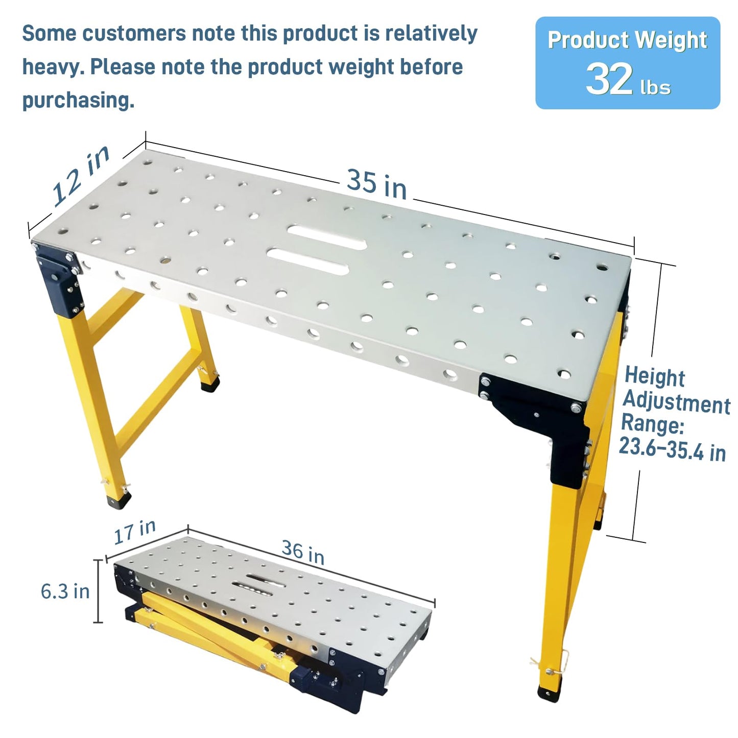 Villertech Folding Scaffolding Platform 1100 Lbs Height Adjustable Anti Slip Steel Step Ladder Stool with Galvanized Coating Anti-Slip Feet for Construction Car Washing Roof Snow Removal（35.5" Wide）