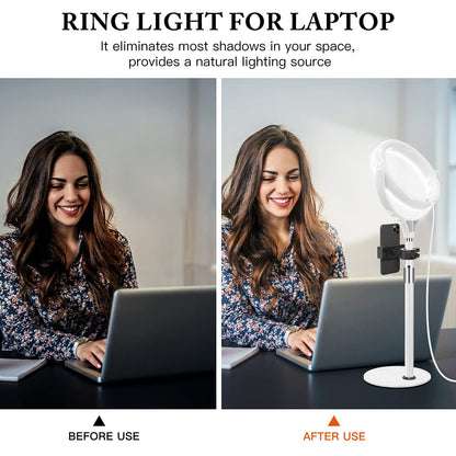Desk Ring Light with Stand, 10.5'' Selfie Phone Light for Video Recording, Adjustable Circle Ringlight for Computer Laptop Zoom Meeting, Conference Video Calls, Podcast, Streaming, Photography