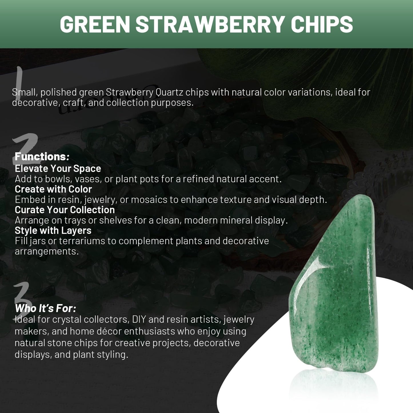 1.1lb Natural Crushed Green Strawberry Quartz Crystal Tumbled Chips-Healing Crystals Chips Bulk, Crushed Crystal Gemstones for Crafts, Beautiful Package for Gift(Green Strawberry Quartz)