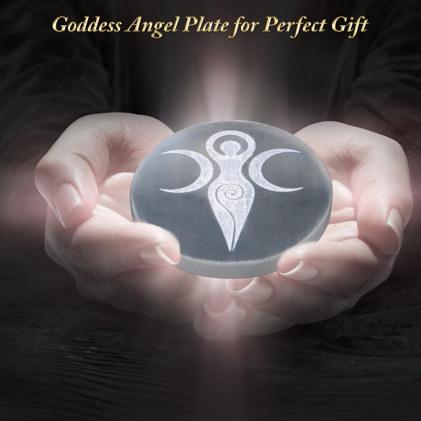 ANAYA AGATE Selenite Crystal Charging Plate - 3" Engraved Goddess Angel Design - Healing Stones Coaster for Home and Office Table Decor - Round Disc - Crystals and Healing Stones