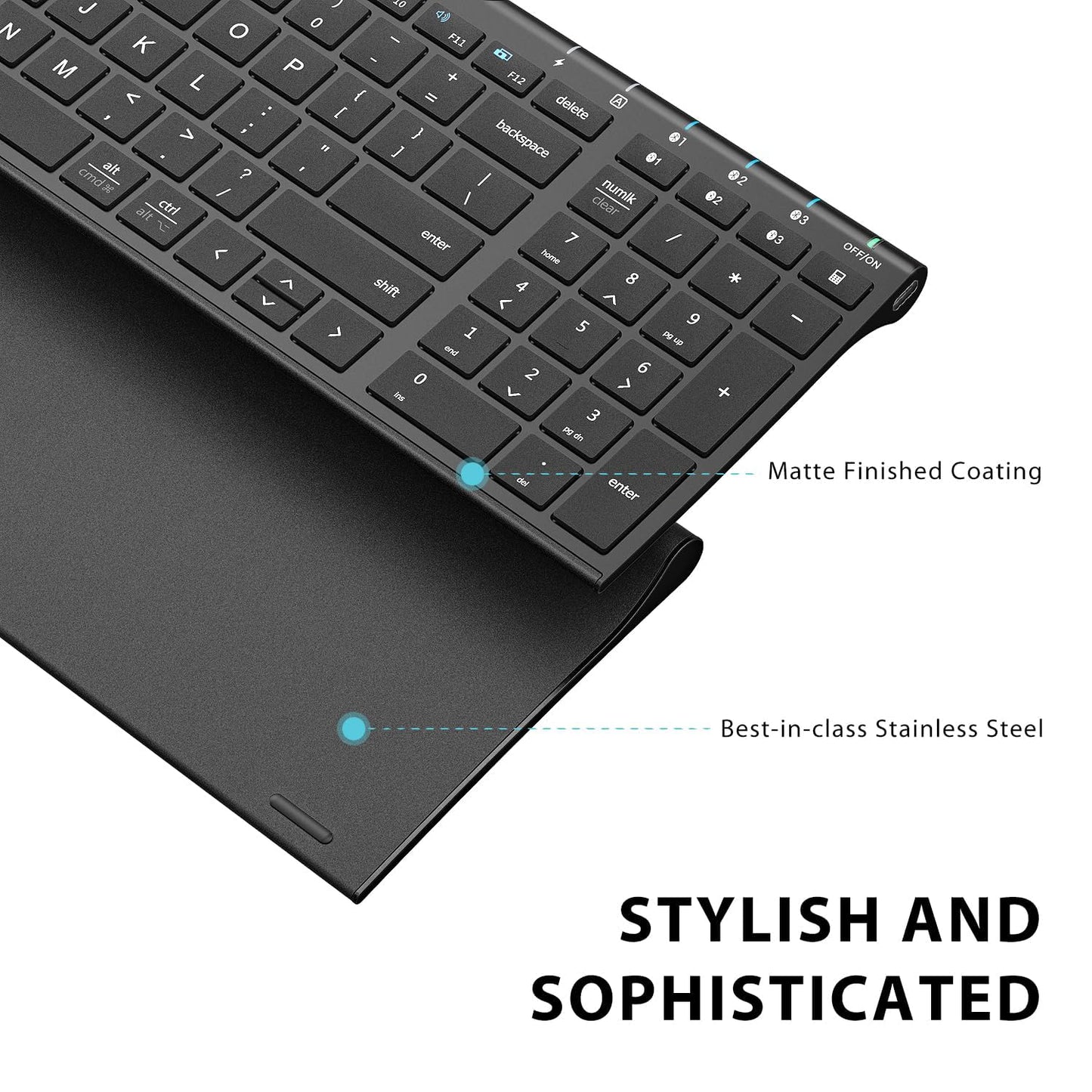 iClever BK10 Bluetooth Keyboard, Universal Bluetooth 5.1 Wireless Keyboard with Number Pad, Ergonomic Design, Multi-Device Compatibility, Stable Connection for Mac, iPad, iPhone, Android, Windows