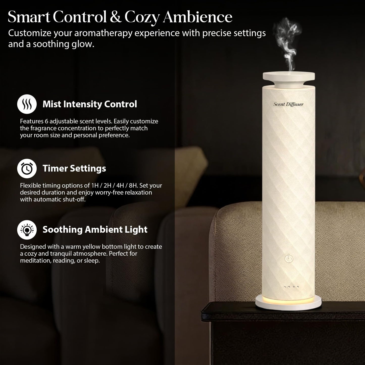 Waterless Scent Diffuser Starter Kit with 5 Oils, Hotel Cold Air Diffuser Oil Machine for Home, 1000 Sq Ft Coverage Boho Diffuser, Quiet Nebulizing Aromatherapy with Remote, Tower Fabric Design, Cream