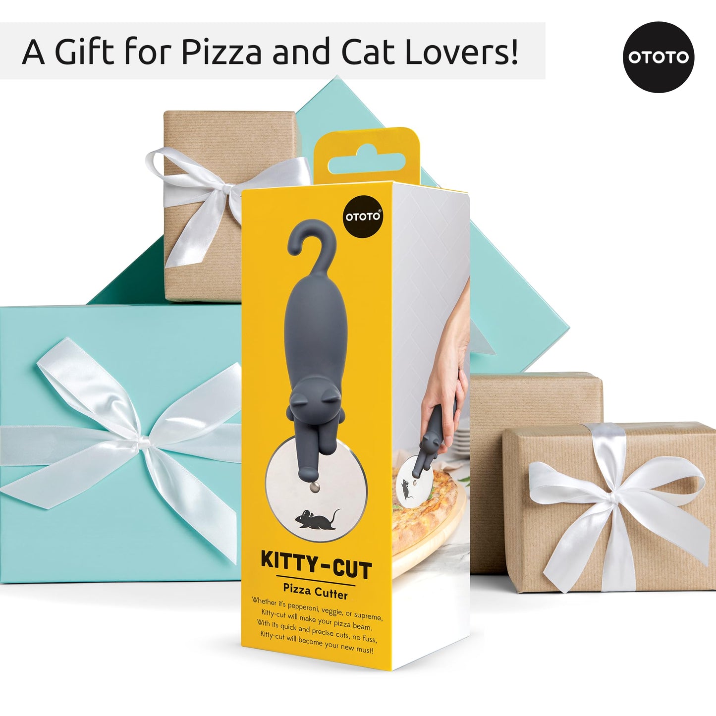 OTOTO Kitty Cut Pizza Cutter Wheel - Pizza Cutters Stainless Steel, Funny Kitchen Gadgets and Kitchen Gifts, Cat Gift for Women Cat Lovers