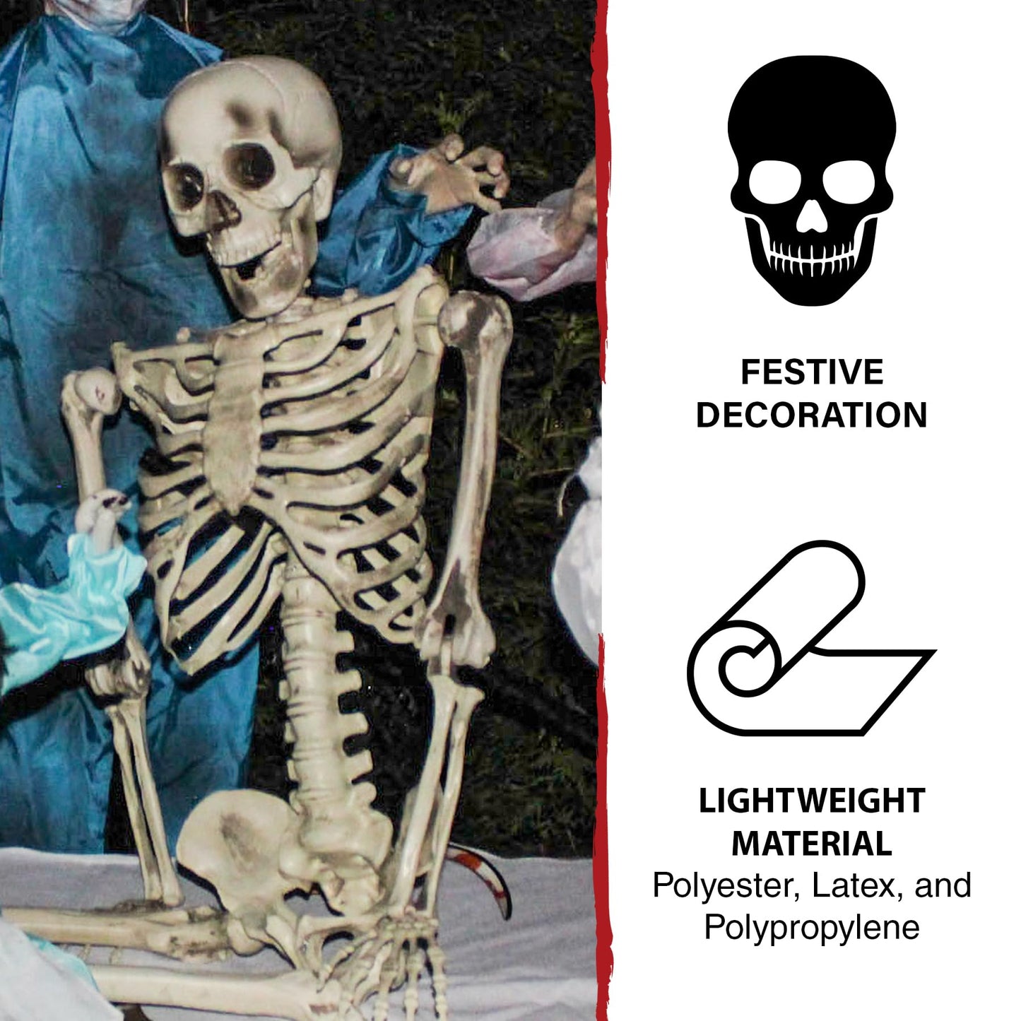 Haunted Hill Farm Life-Size Scary Skeleton Prop, Poseable, Battery-Operated Indoor or Covered Outdoor Halloween Decoration
