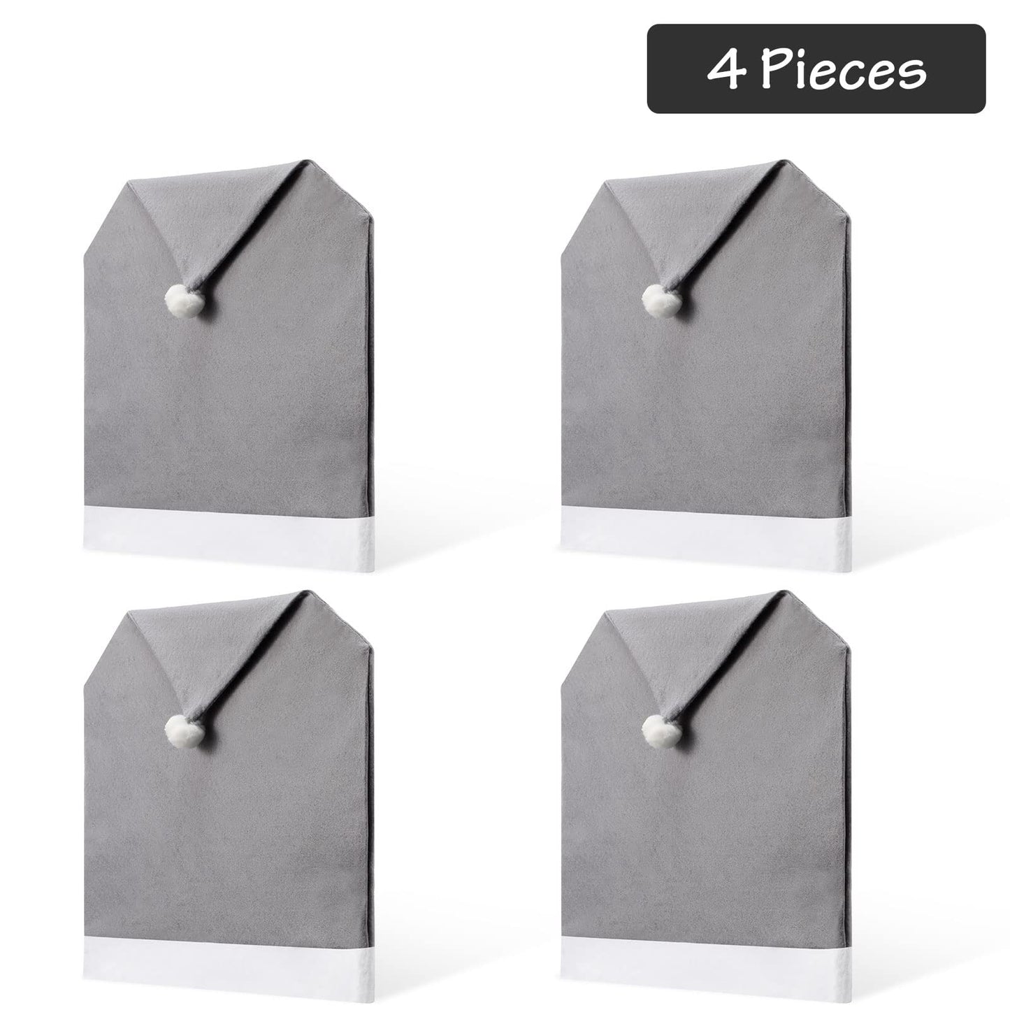 Tatuo 4 Pieces Christmas Chair Covers Decor, Santa Claus Hat Snowflake Chair Xmas Cap, Kitchen Dining Chairs Slipcovers Sets for Christmas Holiday Festive Decorations(Grey)