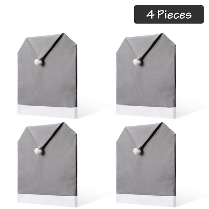 Tatuo 4 Pieces Christmas Chair Covers Decor, Santa Claus Hat Snowflake Chair Xmas Cap, Kitchen Dining Chairs Slipcovers Sets for Christmas Holiday Festive Decorations(Grey)
