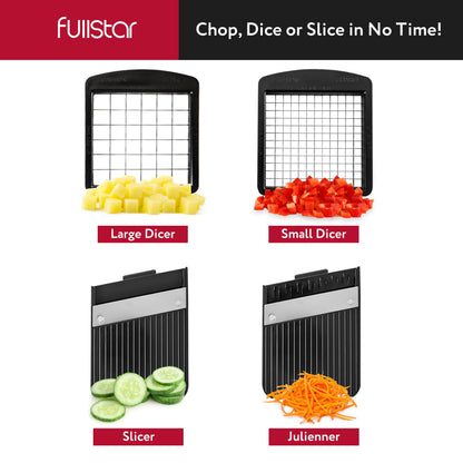 Fullstar All-in-1 Vegetable Chopper and Mandoline Slicer for Kitchen - Cheese Grater, French Fry Cutter, Cheese Slicer - Bonus Handheld Spiralizer Included (4 in 1, Black/White)