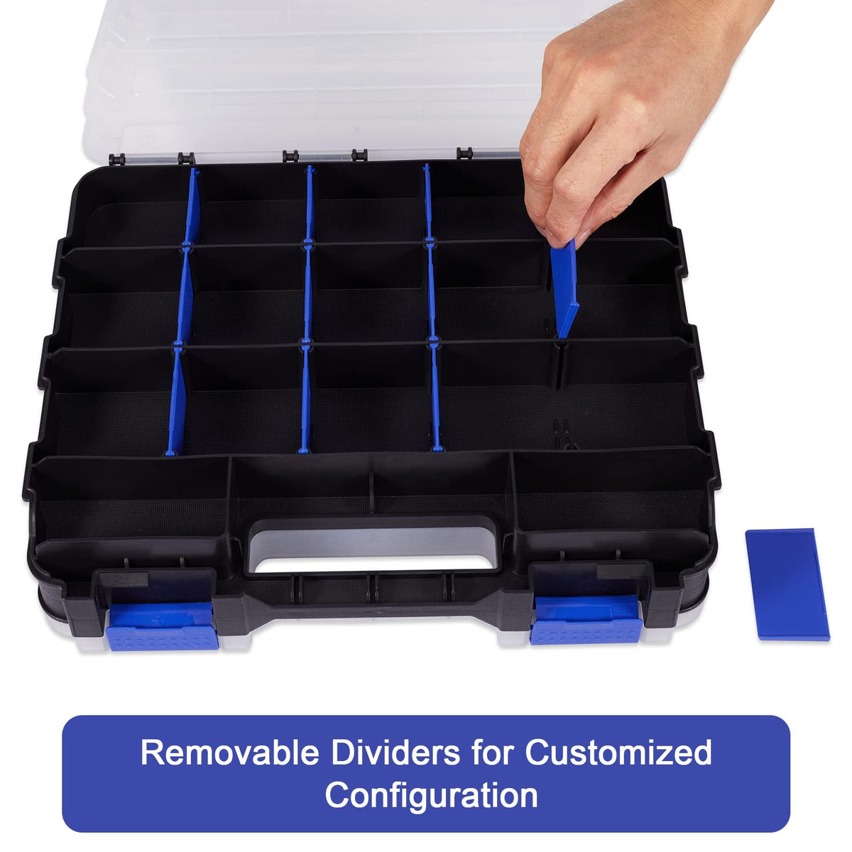 Hardware Organizer Box with 34 Compartments & Removable Dividers - Durable Plastic Double Side Tools Box for Nuts, Bolts, Screws, Nails & Small Hardware (Blue)