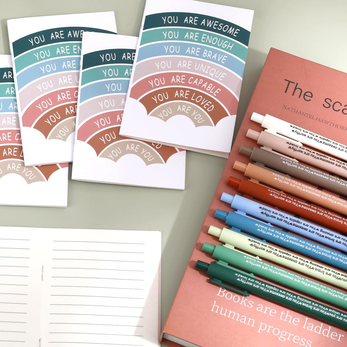 Mowouhn 100 Pcs Positive Affirmation Gifts Set,Inspirational Notepads,Motivational Encouragement Pen,Mental Health Journal Awareness Items,Positive Psychology Pocket Notebooks,Appreciation Gifts
