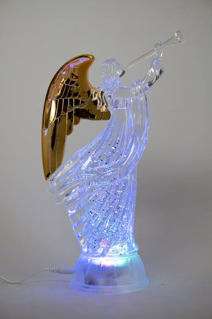 Dalax- Electric-Led Light Up 12'' Angel Trumpet Statue Figurines Home Decorations Gold Angels Wings Statue Christmas Ornaments Snow Globe