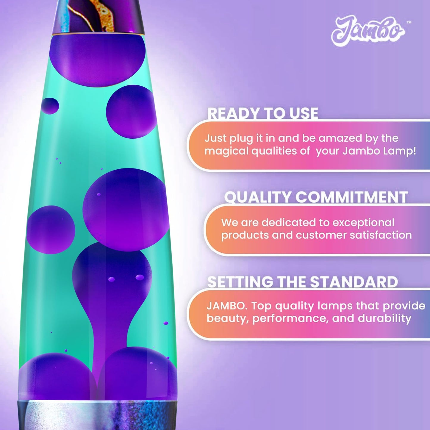 JAMBO 16" Beautiful Lamp- Teal with Purple Wax- Relaxing Liquid Light, Night Light Nightlight, Retro Home Decor Light, Living Room Office Bedroom Lamp for Adults Teens Kids, Magma Motion