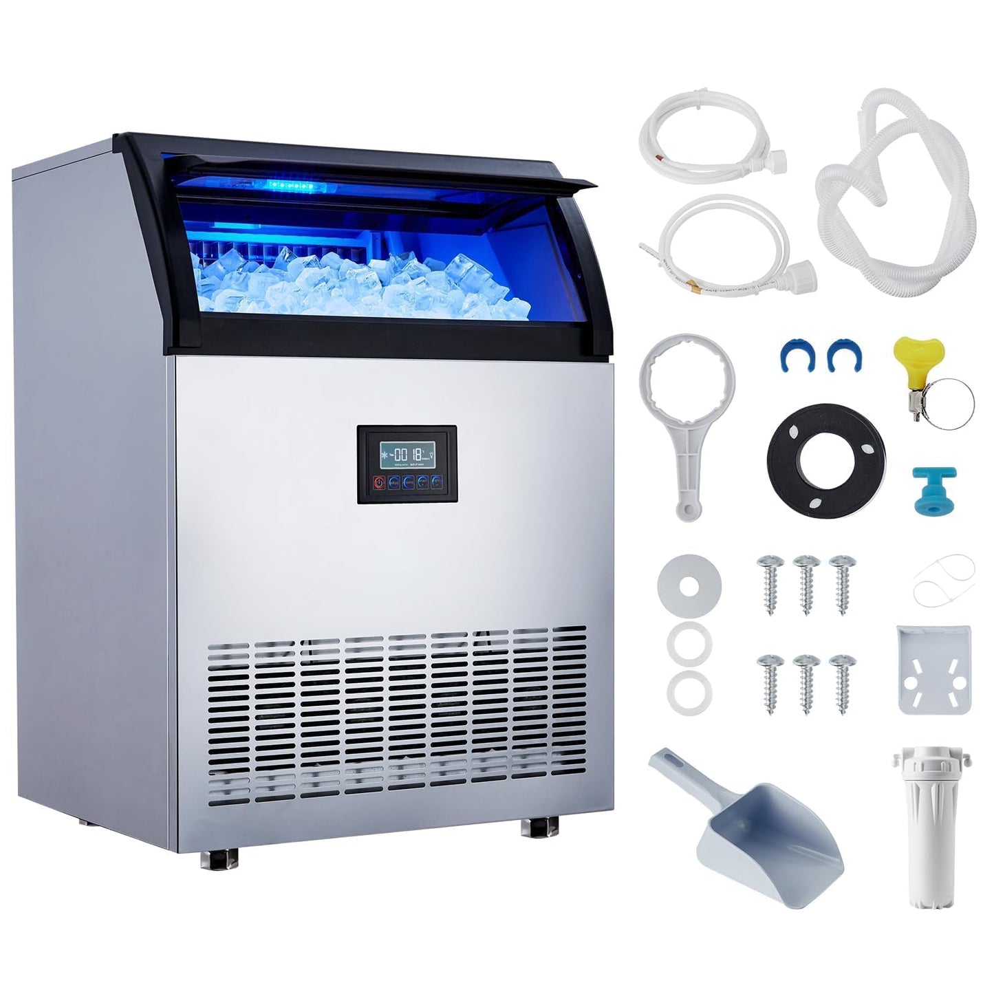High-Efficiency Commercial Ice Machine – 200 lbs/24h Production, 55 lbs Storage, 126 Cubes/12 Min, LED Panel, Built-in Filter, for Home, Office, Bar, Parties