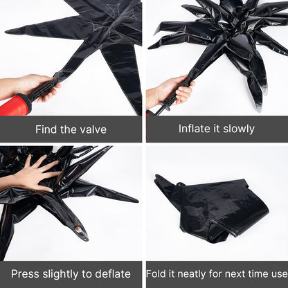 PartyWoo Black Star Foil Balloons 6pcs Different Sizes Pack of 27 22 Inch Large Black Starburst Spike Mylar Balloons for Graduation Birthday Retirement Anniversary Space Theme Party Decorations