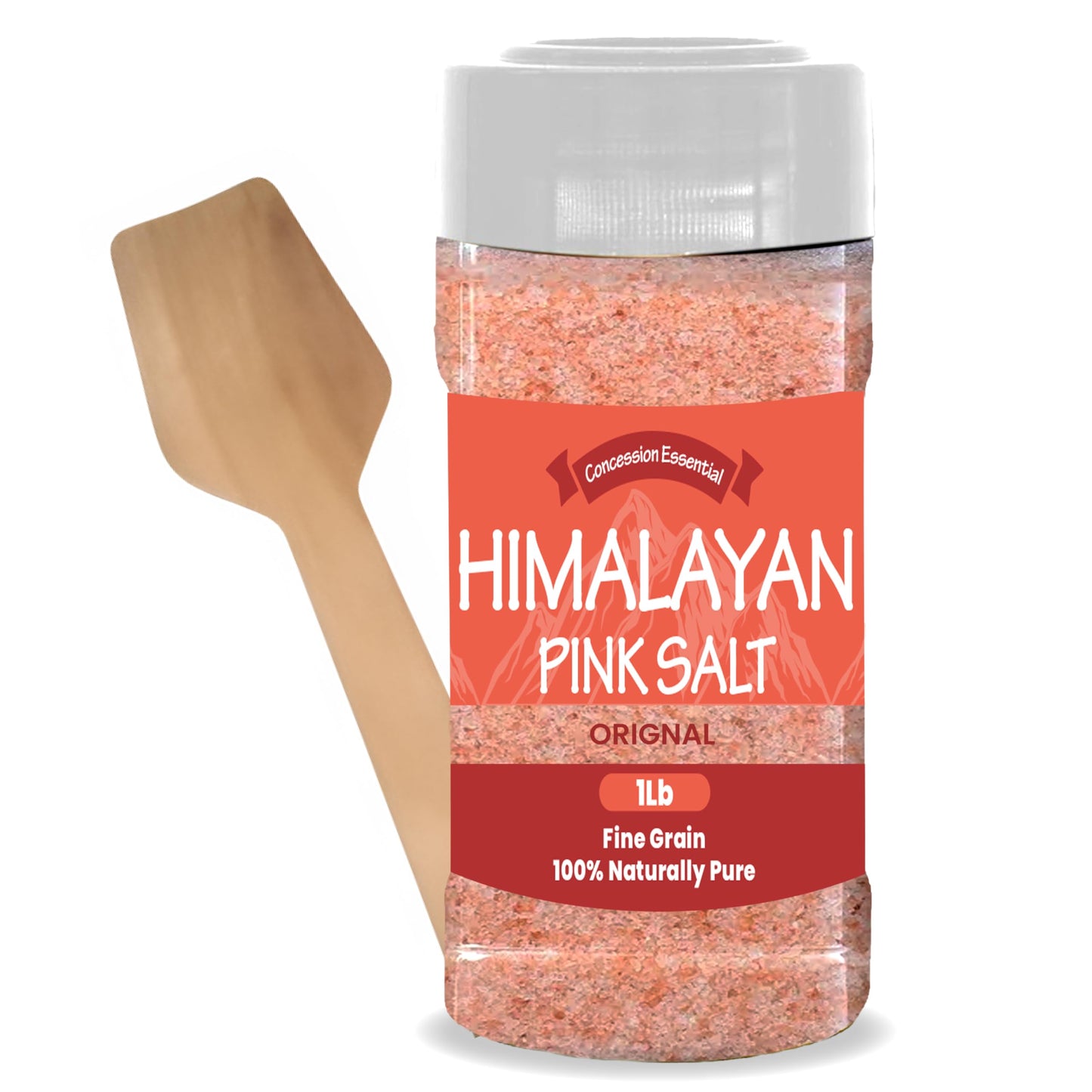 Concession Essentials- Himalayan Fine Grain Pink Salt (1lb) Includes a 3" Wooden Scoop