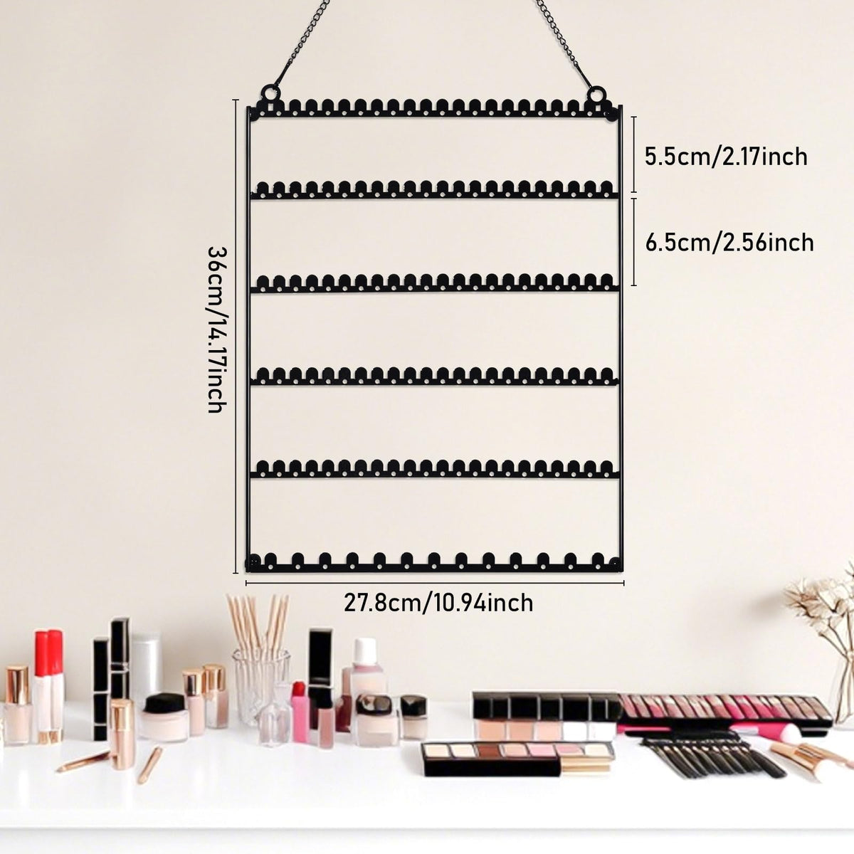 milylove 6 Tier Earring Holder Wall Mounted Hanging Earring Organizer, Earring Display Storage with 123 Holes and 129 Grooves Jewelry Organizer Tree for Stud/Hoop/Dangle Earrings Necklace（Black）
