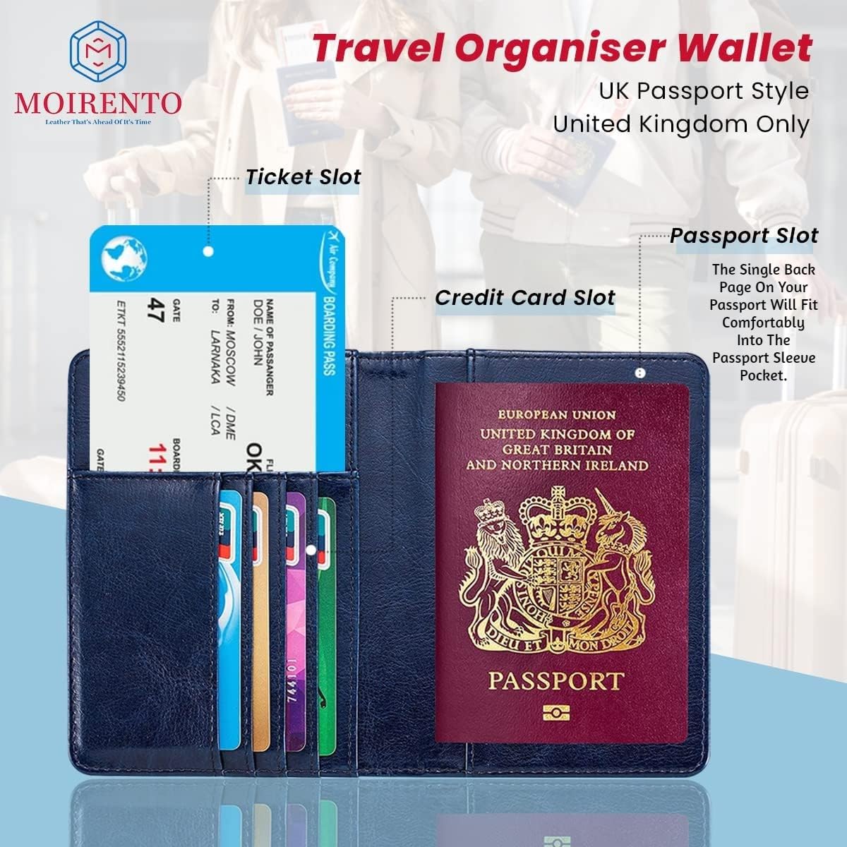 MOIRENTO, Passport Holder, Navy Blue, PU Leather Passport Holders, UK Passport Cover, Passport Wallet, Passport Holders, Passport Holder for Women, Men, British