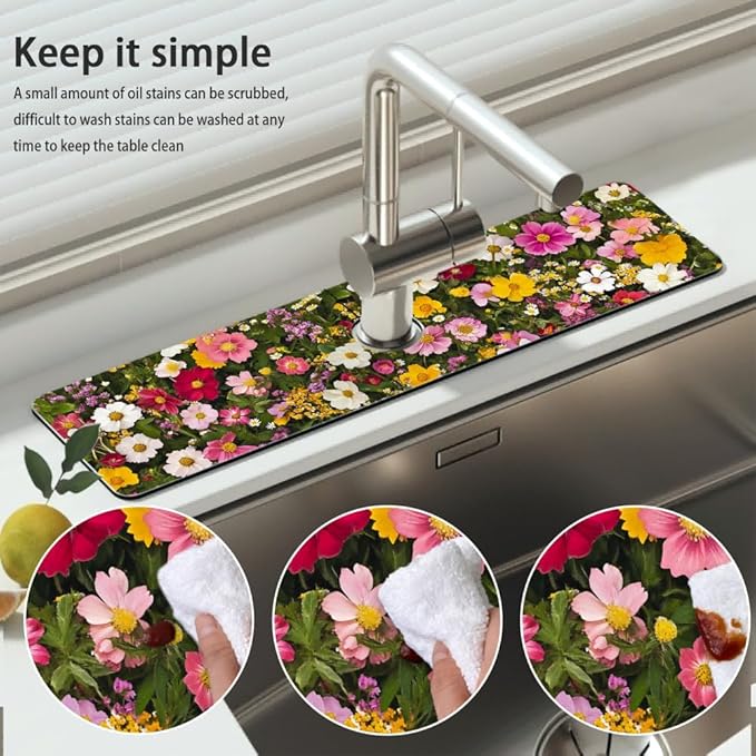 Bimkole 1 PCS Faucet Absorbent Mat, Kitchen Faucet Sink Splash Guard Wraparound