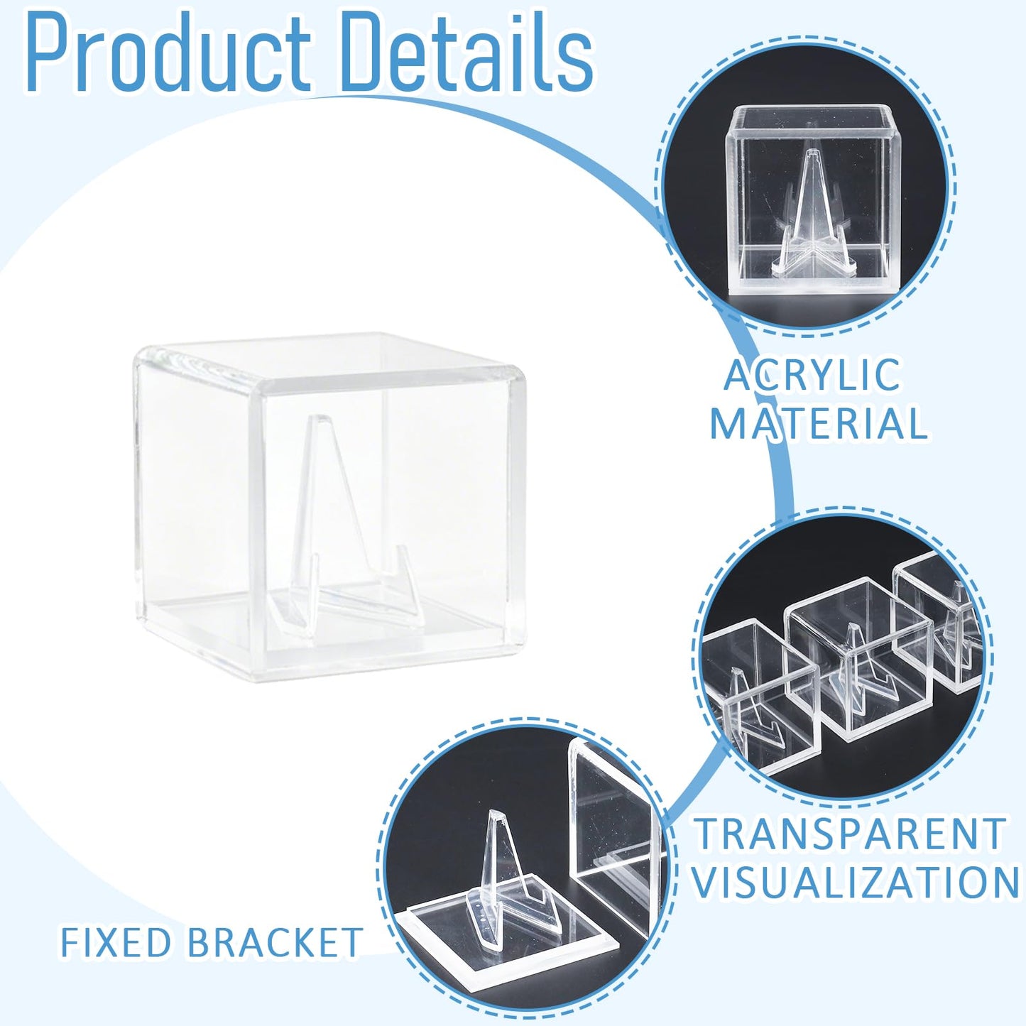 Bromjavol 3 Pack Rock Display Case, Small Acrylic Display Case with Stand, 2'' x 2'' x 2'' Acrylic Display Case for Collectibles, Gem Display Case, Rock Collection Box for Stones, Minerals, Fossils