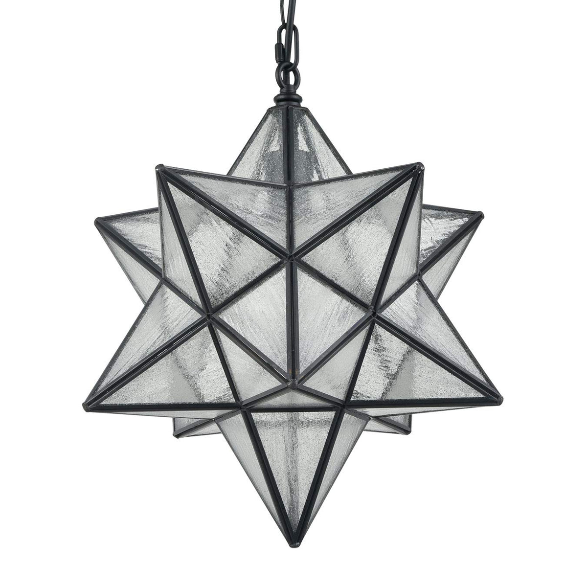 Modern Moravian Star Pendant Light Seeded Large Glass Hanging Lights with Adjustable Chain, 16'' Diameter Shade Lighting for Kitchen Porch Dining Foyer Bedroom