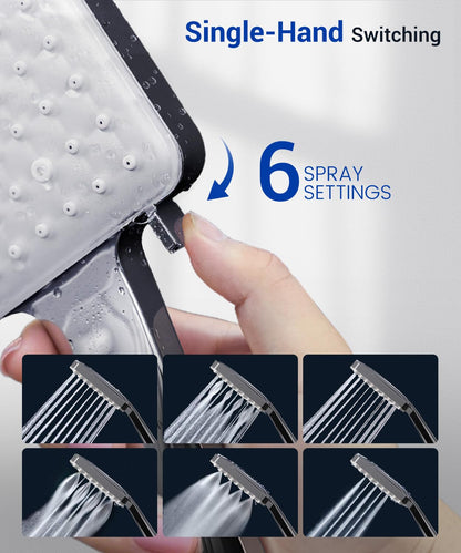 Shower Head, Newentor High Pressure Shower Heads with 6 Modes, Power Shower Head Only, Universal Water Saving Large ShowerHead