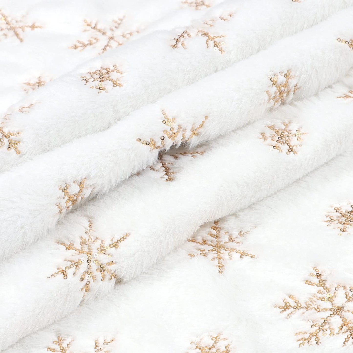 Dremisland Christmas Tree Skirt 36" Large White&Gold Luxury Faux Fur Tree Skirt with Snowflakes Super Soft Thick Plush Tree Skirt for Xmas Tree Decoration (Golden, 36inch/90cm)