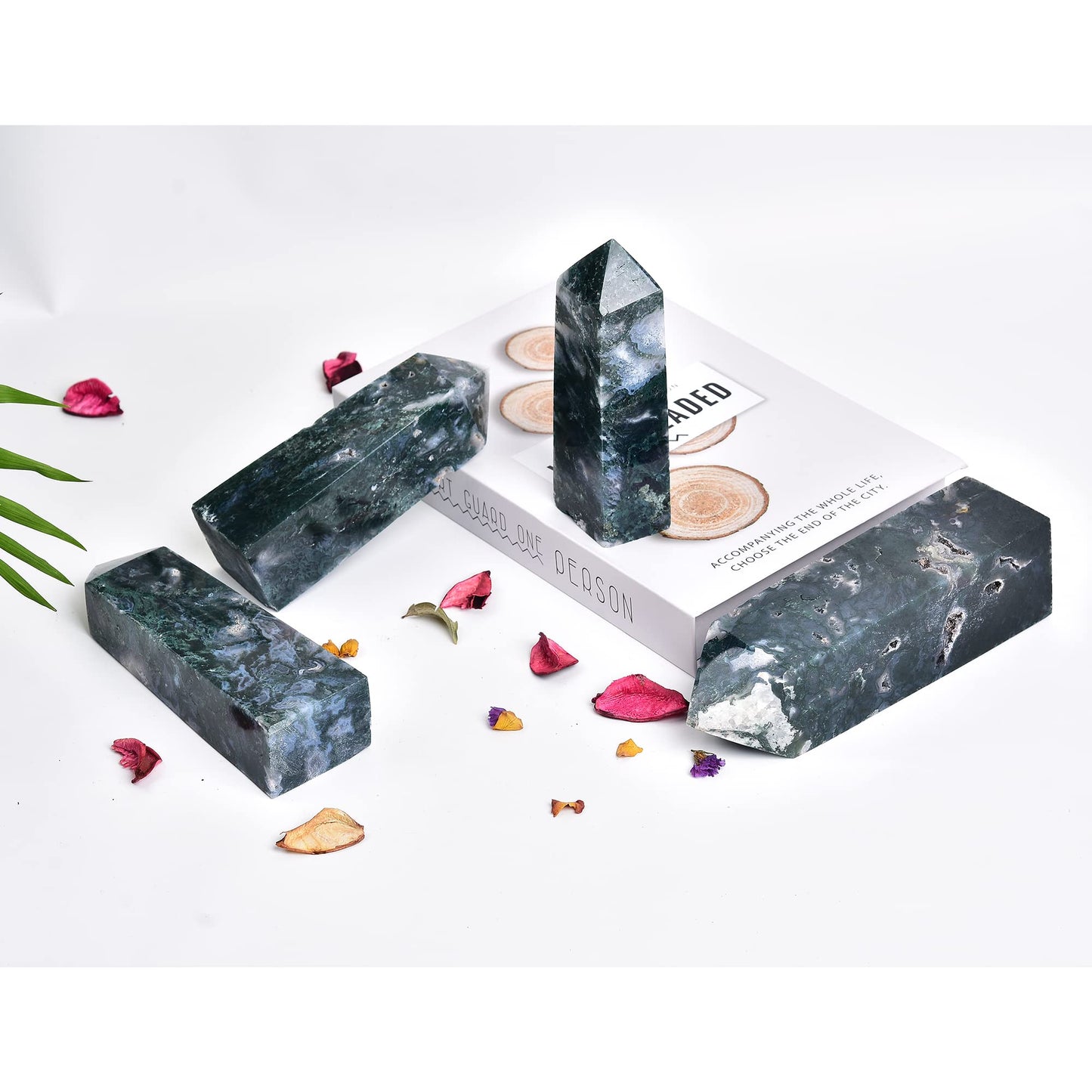 JIC Gem Green Fluorite Crystals Tower Gemstone Tower Wand Quartz Obelisk Healing Crystals Chakra Tower Decor Meditation Reiki 1-1.3 Lbs