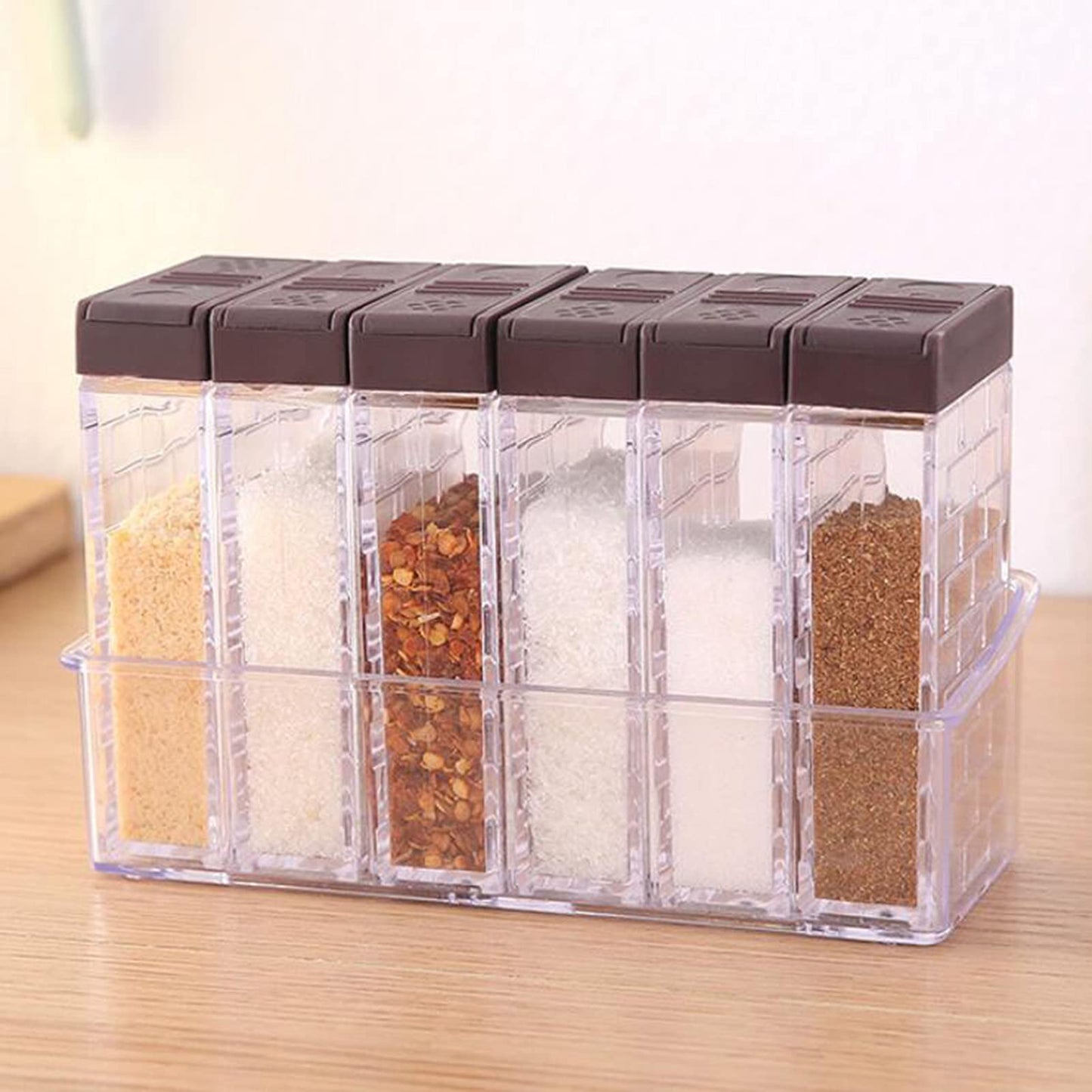 Dicanence 6 Case Spice Shaker Jars, Salt & Pepper Shaker Set, Transparent Condiment Jar Storage Box Set