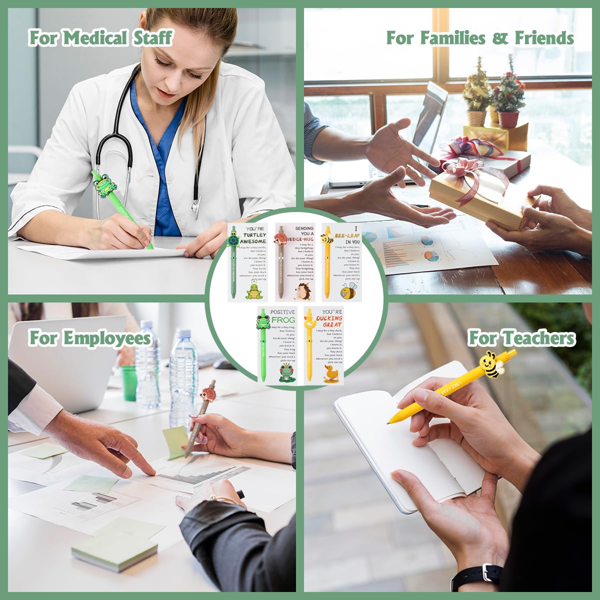 BHHQHH 30 Sets Employee Appreciation Gifts Bulk Funny Animal Thank You Ballpoint Pens with Motivational Cards Inspirational Gifts for Coworkers Teacher Team Staff