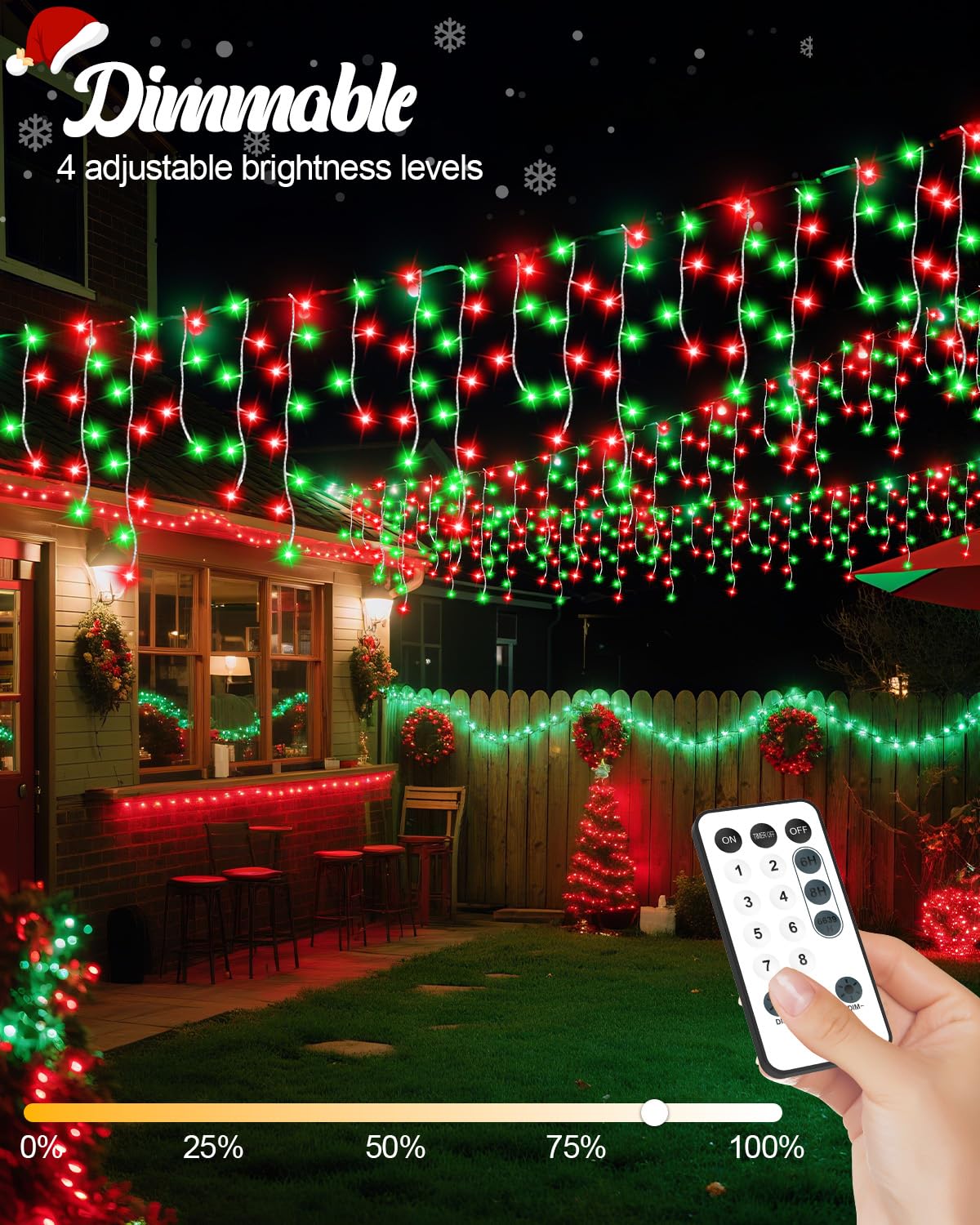Vynoblip Christmas Ice Lights Outdoor, Red Green 99FT 1206 LED 8 Modes Plug in Xmas Tree Decorations Twinkle Fairy Light String with Remote Timer Memory for Roofline Yard Party Wedding Camping Decor