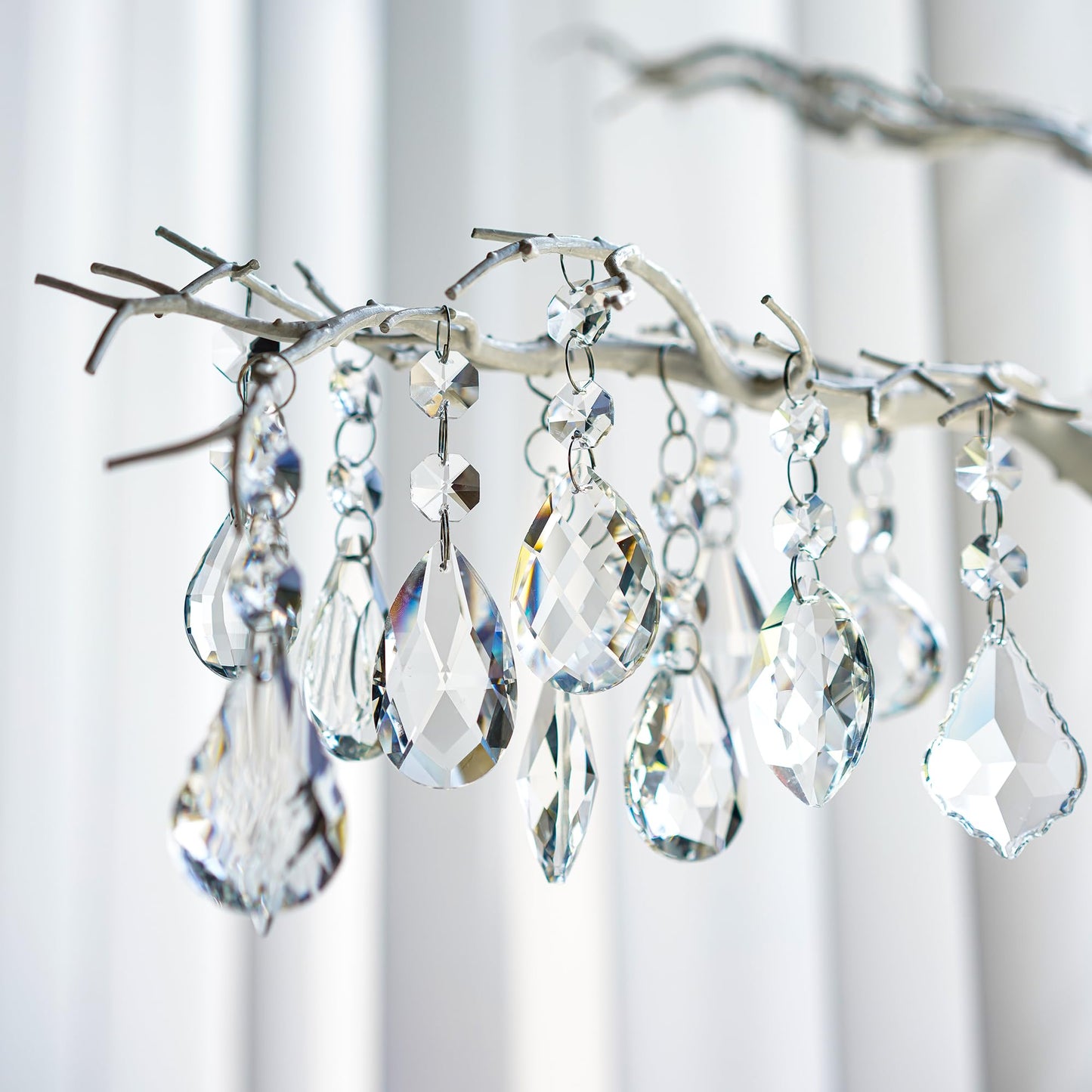 H&D Pack of 12 Clear Crystal Chandelier Lamp Lighting Drops Pendants Balls Prisms Hanging Glass Prisms Parts Suncatcher Home/House Decor