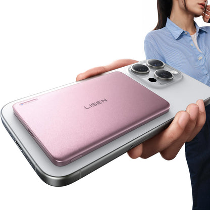 LISEN Ultra Slim MagSafe Portable Charger,5000mAh Wireless Card Slim MagSafe Battery Pack iPhone 17 Air Accessories,Magnetic Power Bank for iPhone 17 Pro Max Plus Air/16/15/14/13/12,Gifts for Men