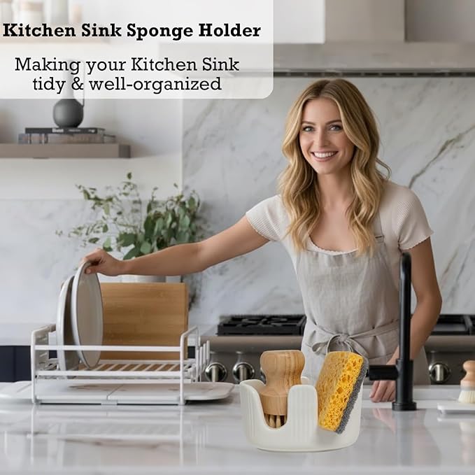 Ceramic Sponge Holder, 2-Slot Dish Sponge Holder
