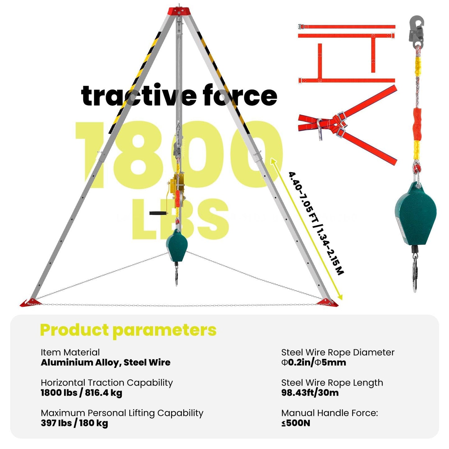 Traditional Confined Space Tripod, 1800lbs Confined Space Tripod Kit, Confined Rescue Tripod for Traditional