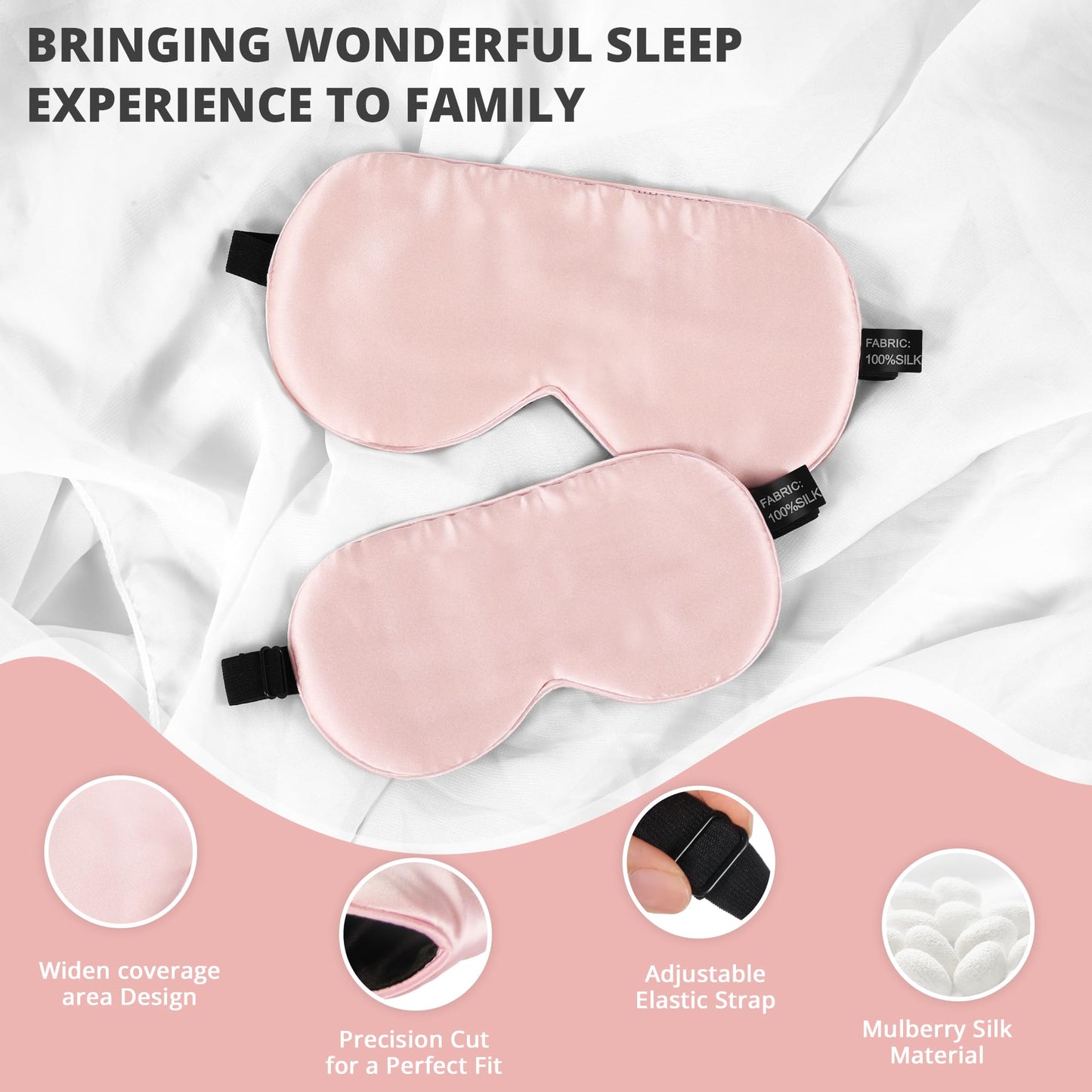 Kids Sleep Mask Eye Cover, 100% Real Natural Pure Silk Eye Mask with Adjustable Strap, Blindfold Kids Eye Mask for Sleeping, Eye Shade for Boys Girls and Adult, Pressure-Free Comfort (Black)
