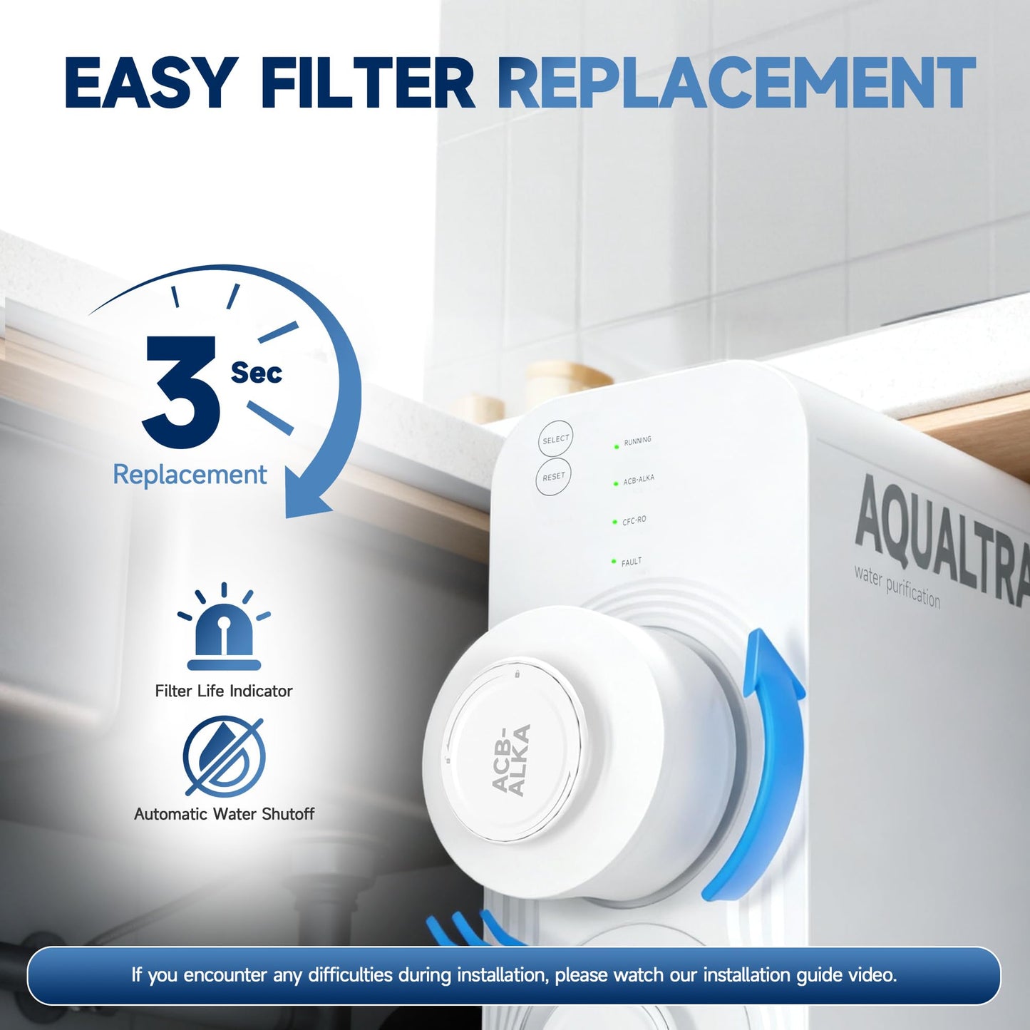 AQUALTRA USF-AR-1000 Reverse Osmosis System, 10 Stage Alkaline Tankless RO System, NSF/ANSI/CAN 372 Certified, 1000GPD, 3:1 Pure to Drain, Smart LED Faucet