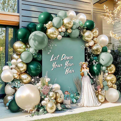 Emerald Green Gold Balloon Arch Kit Double Stuffed Dark Dusty Green Pearl White Sand Latex Christmas Balloon Garland for Birthday Wedding Anniversary Xmas Winter New Year Party Decoration