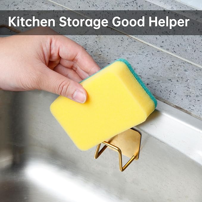 2Pcs Adhesive Sponge Holder for Kitchen Sink Essentials, Stainless Steel Dish