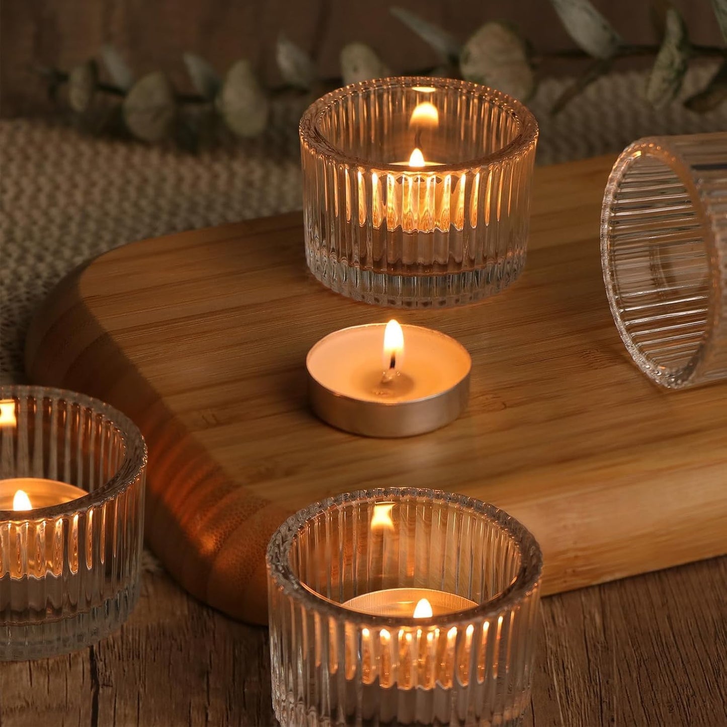 HAVITI 36 Pcs Clear Tealight Candle Holders with 36PCS Tea Lights Candles, Glass Votive Candle Holders Set for Table Centerpiece, Home Decor and Party Supplies